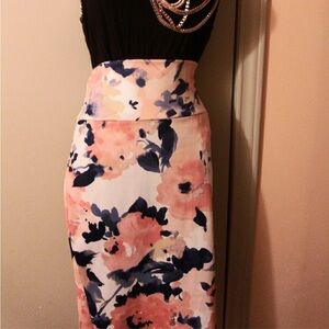 Pink and Blue Midi Pencil Skirt for Casual Wear